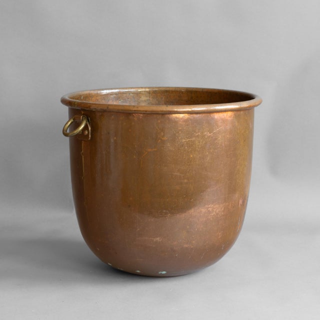 Large Copper Cauldron with single brass handle. U.K circa 1900.