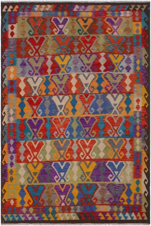 1990s Shabby Chic Kilim Hand-Woven Wool Rug -6′5″ × 9′7″