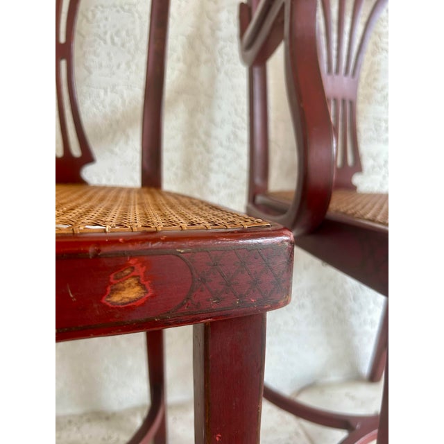Brick Red Late 19th Century Antique Jacob & Josef Kohn Wien Hand Painted Cane Seated Sette & Chairs 59-362c For Sale - Image 8 of 17