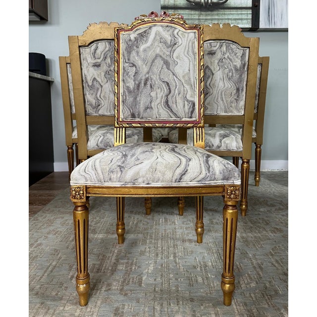 Late 18th Century French Louis XVI - Style Giltwood Dining Chairs With Hand-Painted Rosettes - Set of 6 For Sale - Image 10 of 14