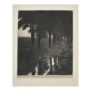 Franz Von Stuck, Trout Pond, Etching and Drypoint, 1890s For Sale