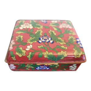 Vintage Chinese Colorful Floral Red Cloisonné Box