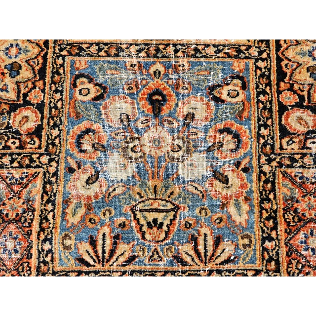 Persian 19th Century Persian Khorassan Rug, Hand-Knotted Wool, Allover Floral Panel Design, Green & Blue, 10x13 For Sale - Image 3 of 18