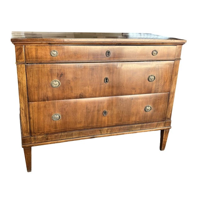 Antique Italian Neoclassical Walnut Commode with Inlay For Sale - Image 3 of 18
