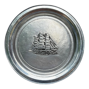 Vintage Mid 20th Century Pewter Clipper Ship Plate - 10.5”