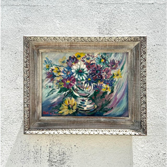 Abstract Vintage Boho Abstract Still Life Oil on Board Signed by the Artist For Sale - Image 3 of 5