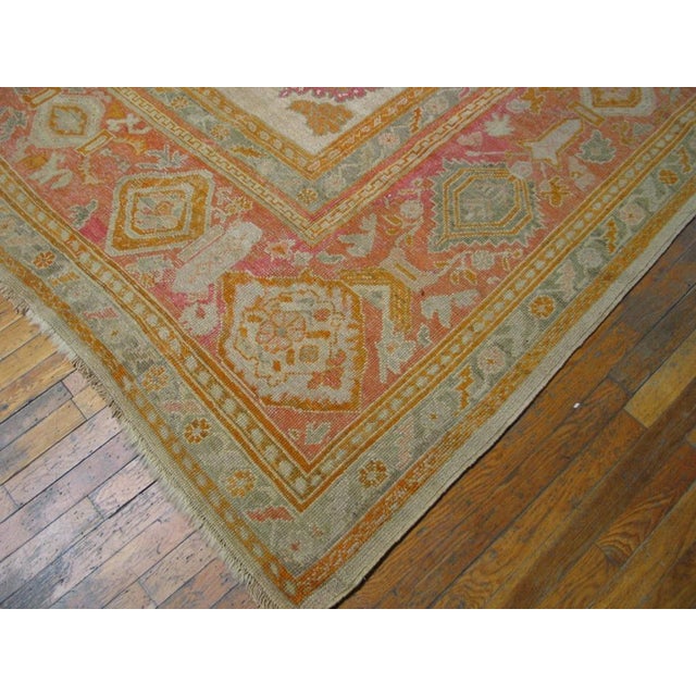 Textile Beautifully Decorative Light Ivory Background Antique Turkish Oushak Rug For Sale - Image 7 of 7