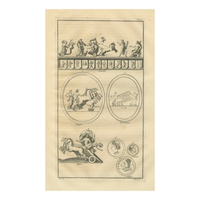After Bernard de Montfaucon, Antique Roman Chariot Reliefs and Medallions, 1721, Engraving For Sale