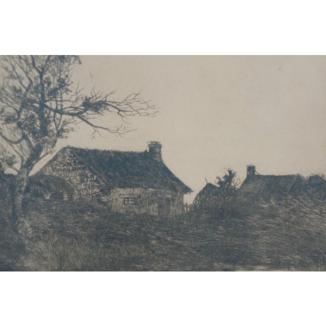 Late 19th Century Antique Nan Lindahl Autumn Country Farmhouse Landscape Etching 13", Framed For Sale - Image 10 of 10