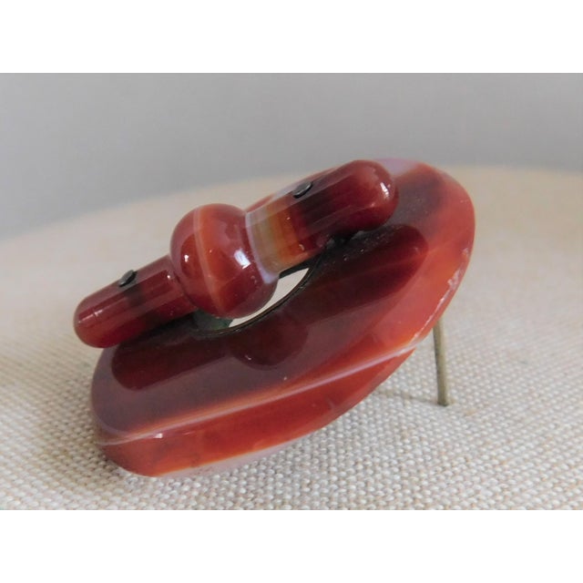 Burnt Orange Vintage Round Banded Scottish Agate Brooch With Agate Crossbar For Sale - Image 8 of 9