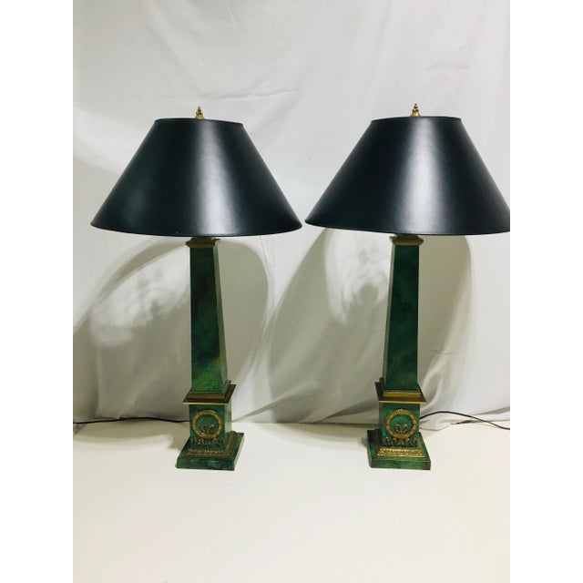 Metal 1970s Empire Style Faux Marble Lamps - a Pair For Sale - Image 7 of 7