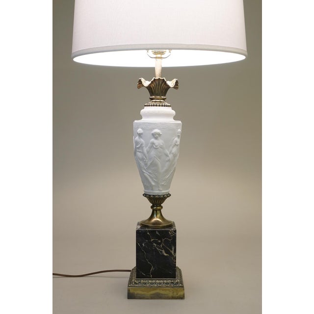 Ceramic 1960s Westwood Hollywood Regency Bisque Ceramic Marble Brass Table Lamp For Sale - Image 7 of 13