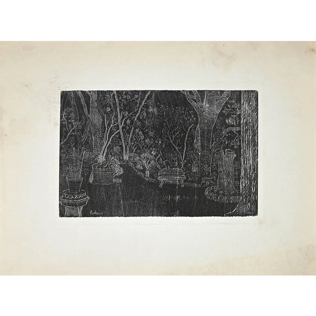 Garden is an original etching realized by Eduardo Paolozzi. Signed on plate on the lower left. Good conditions (some folds...
