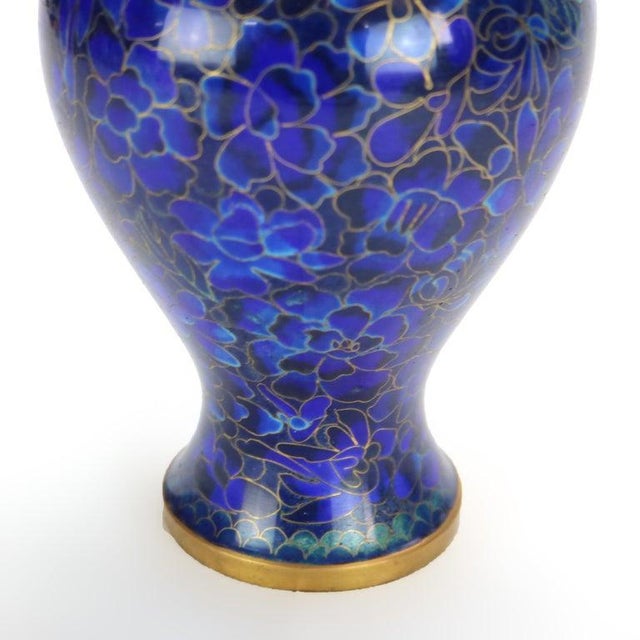 Chinese Blue Cloisonne Floral Enameled Vase 20thC For Sale - Image 6 of 8