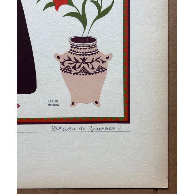 Carlos Mérida Silkscreen Print, "Criolla de Costa Chica" in 16x20 Mat, 1945 For Sale - Image 4 of 4
