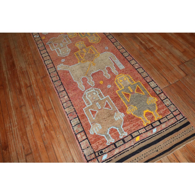 Vintage Turkish Pictorial Anatolian Runner - 3' x 10'11" For Sale - Image 4 of 10