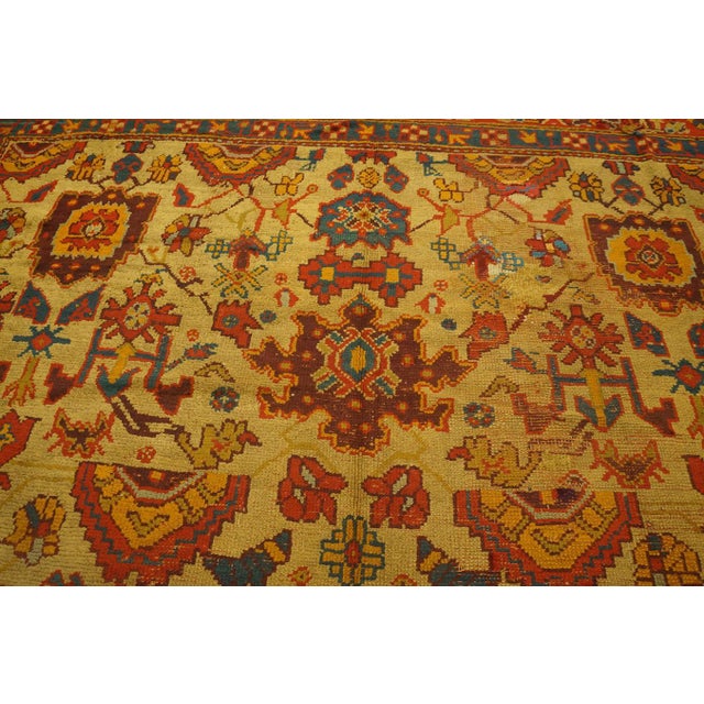 Rustic Phenomenal Minium Yellow Color With Intricate Patterns Antique Turkish Decorative Oushak Rug For Sale - Image 3 of 12
