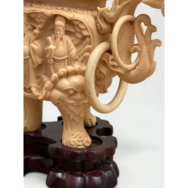 Cream Vintage Chinese Ivory Resin Dragon Incense Burner For Sale - Image 8 of 10