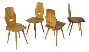 Mid 20th Century Set of Four Vintage Handmade Oak French Dining Chairs