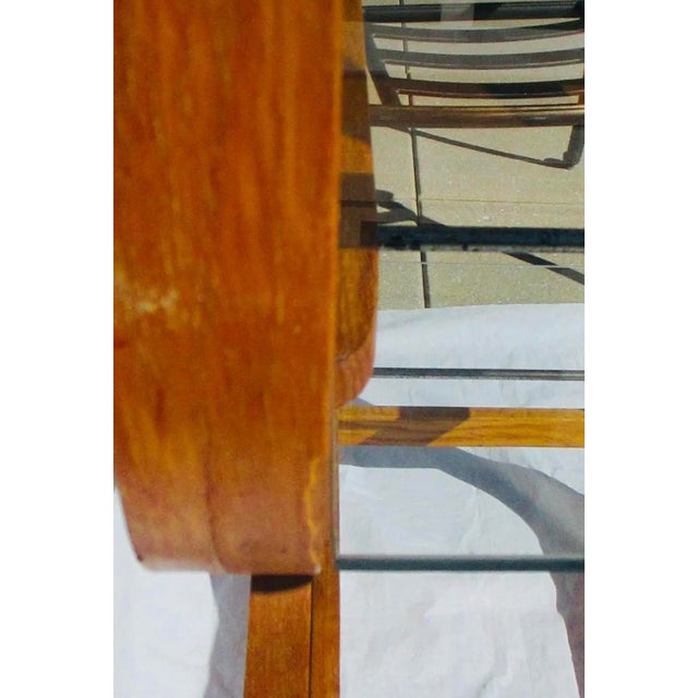 Vintage MCM Mid Century Plycraft Attributed Étagère Oak Glass Wood Shelving Unit Bookcase Display For Sale - Image 9 of 12
