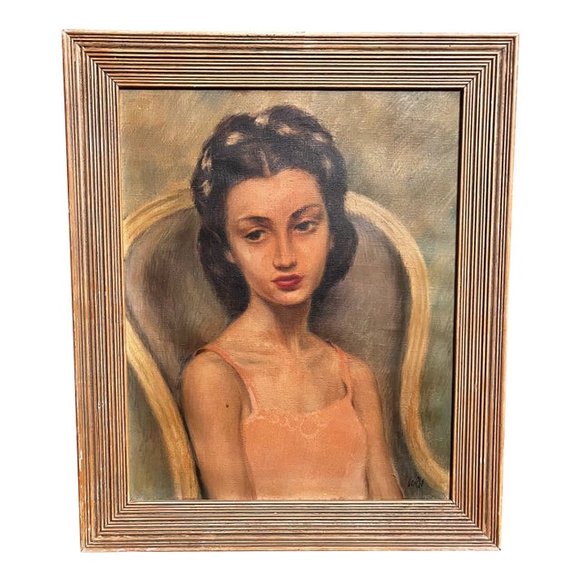 ”Little Ballerina” MCM Portrait Signed Oil Painting For Sale