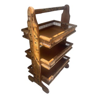 Mid Century Burnt Bamboo 3 Tier Butler Caddy For Sale