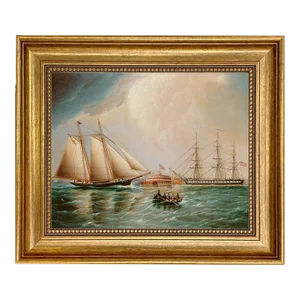 "Yacht America Under Full Sale New York Harbor" Framed Canvas Print 11-1/2" X 13-1/2"
