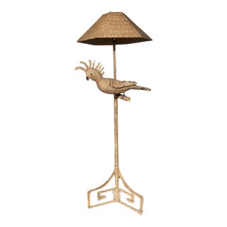 Mario Lopez Torres Rattan, Cockatoo Floor Lamp - Hollywood Regency , Signed For Sale