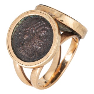 C1970 Vintage Double Ancient Coin Ring 14k Yellow Gold Sz 5.5 Fine Jewelry For Sale