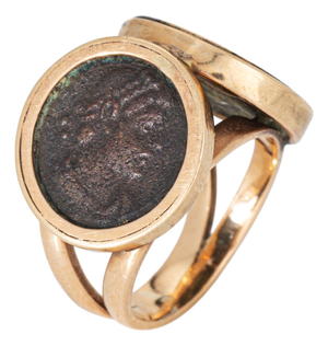 C1970 Vintage Double Ancient Coin Ring 14k Yellow Gold Sz 5.5 Fine Jewelry