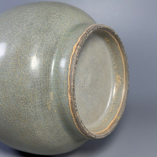 15th Century & Earlier Antique Chinese Longquan Celadon Long Neck Arrow Ear Vase For Sale - Image 5 of 6