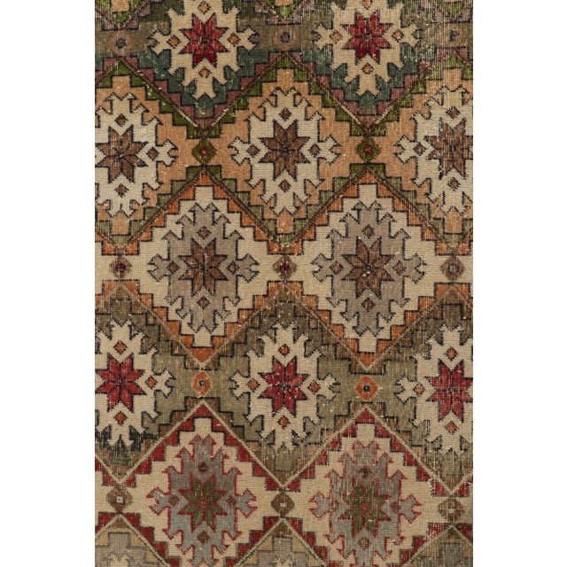 1960s 1960s Vintage Distressed Rug in Beige-Brown, Green With Colorful Patterns For Sale - Image 5 of 7