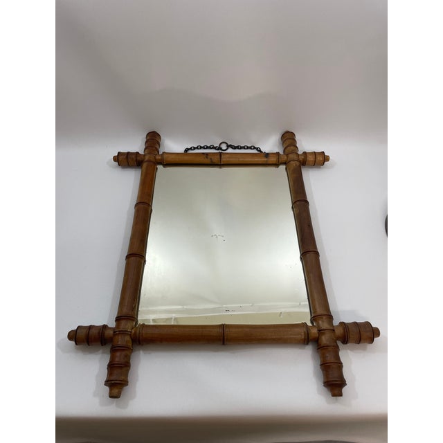 Antique French Faux Bamboo Turned Wood Wall Mirror For Sale - Image 4 of 18