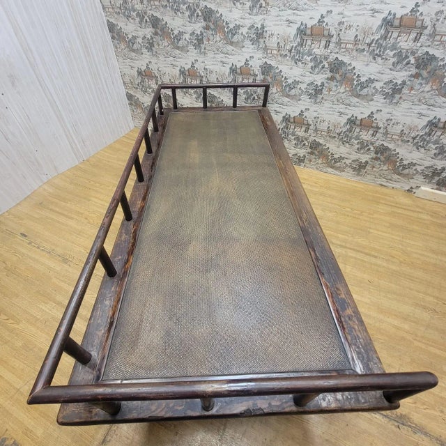 Brown Antique Shanxi Province Elm and Rattan Inlay Opium Bed For Sale - Image 8 of 13