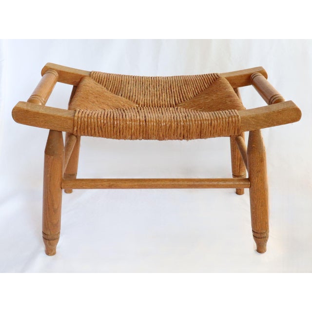 French Country Vintage Curved Low Stool or Footstool With Rush Seat For Sale - Image 3 of 15