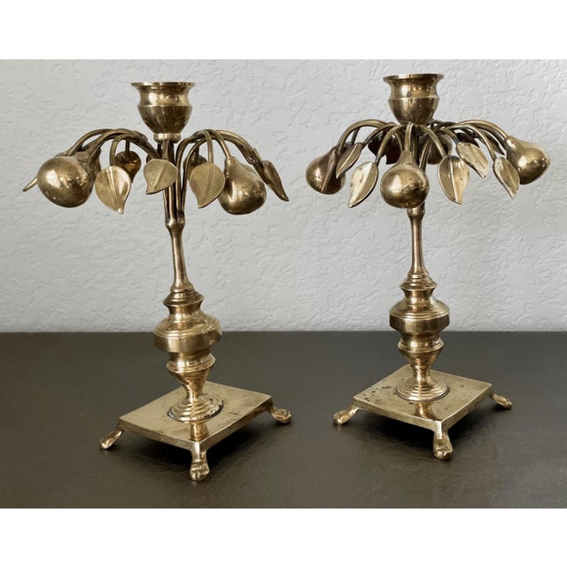 Metal Circa 1970 Mottahedeh Brass Pear Tree Candlestick Holders - A Pair For Sale - Image 7 of 18