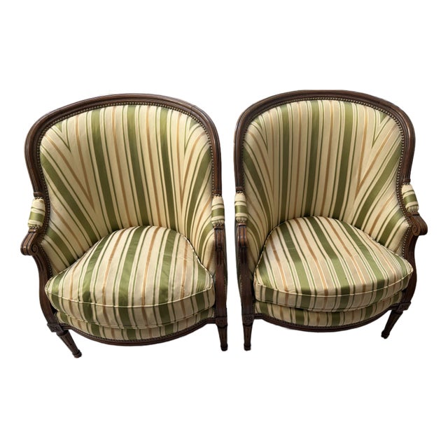 Louis XVI Style Pair of French Bergeres For Sale