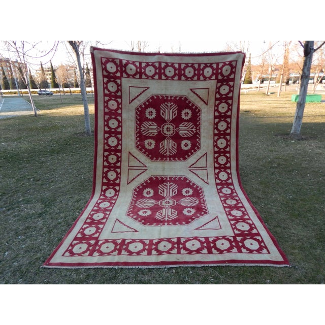 Beautiful geometrical design Turkish rug with light colors and geometrical design. Wool velvet on wool foundation. Hand...