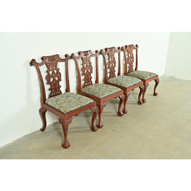 Baker Furniture Company Baker Furniture Style Chippendale Carved Mahogany Dining Chairs, Set of Four For Sale - Image 4 of 12