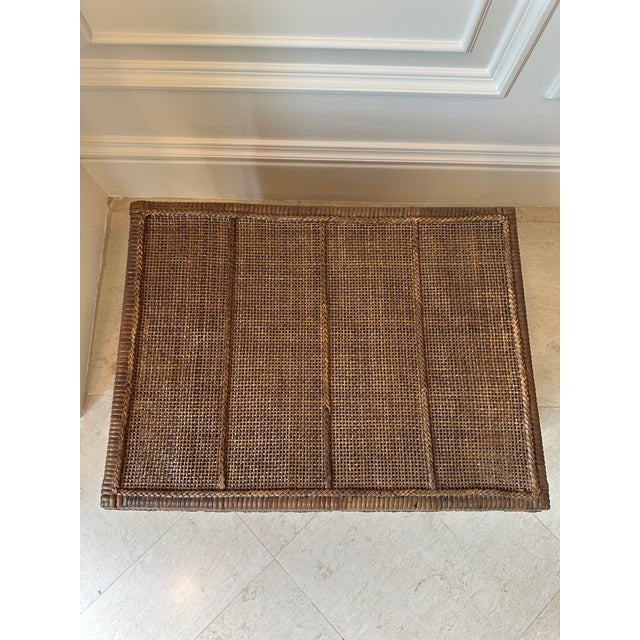 Christian Dior Vintage 1970’s French Cane & Rattan Trunk Basket With Glass Top Side Table For Sale - Image 4 of 17