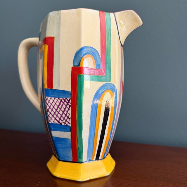 Ceramic Vintage Clarice Cliff Art Deco Athens Shape Jug With Tennis Motif For Sale - Image 7 of 8