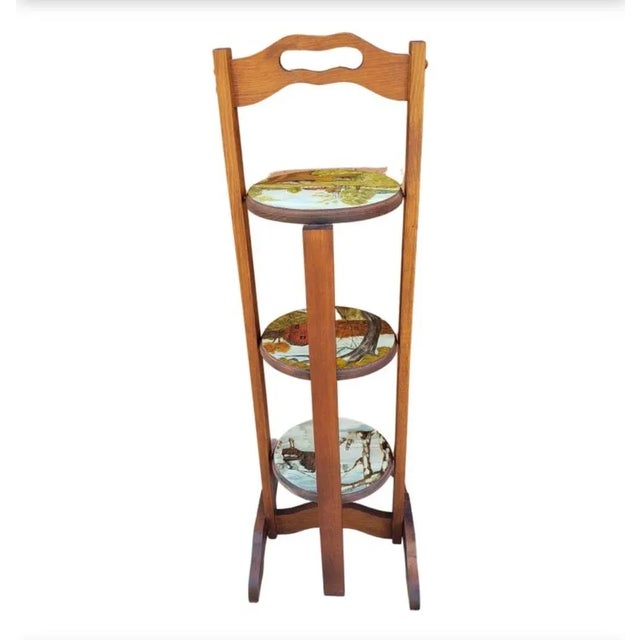 Mid-Century Modern Folding Hand Painted Wood Muffin Stand For Sale - Image 3 of 9