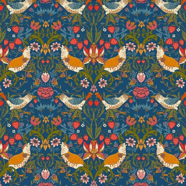 Strawberry Thief Wallpaper - Royal Blue For Sale