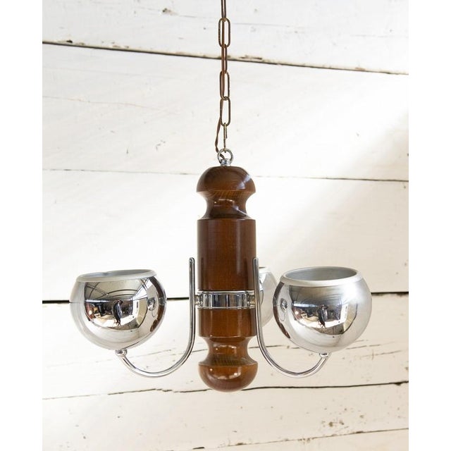 Space Age Pendant Light in Wood and Steel, 1960s For Sale - Image 6 of 6