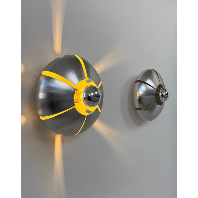 Vintage Wall Lights in Brushed Aluminum, France, 1970, Set of 2 For Sale - Image 3 of 15