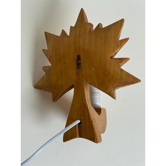 1950s Swedish Hand-Carved Maple Leaf Wall Lamp with Sisal Shade, 1950s For Sale - Image 5 of 13