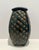 Vintage Signed Hammer Studio Pottery Vase | Brutalist MCM | Checkered Harlequin Pattern | Teal Glaze | Sculptural Square Mouth For Sale - Image 4 of 7