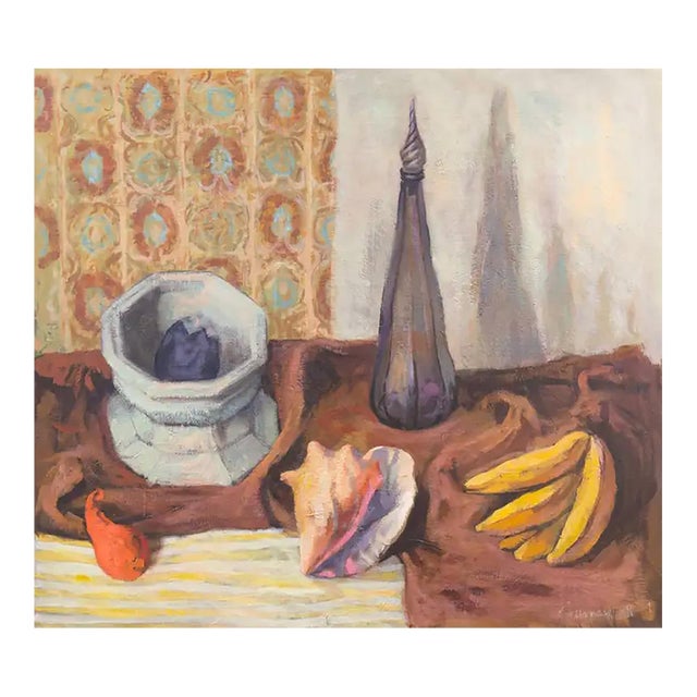 'Still Life With Conch Shell' by Callanan, 1961, Large Mid-Century American Oil Still Life, Seashell For Sale
