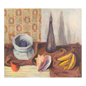 'Still Life With Conch Shell' by Callanan, 1961, Large Mid-Century American Oil Still Life, Seashell