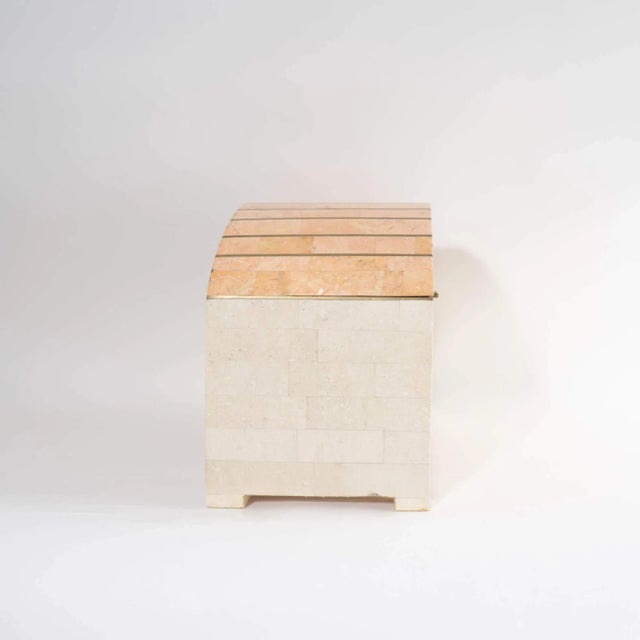 Blush Vintage Maitland Smith Tessellated Stone Brass Inlay Treasure Chest Jewelry Box For Sale - Image 8 of 12